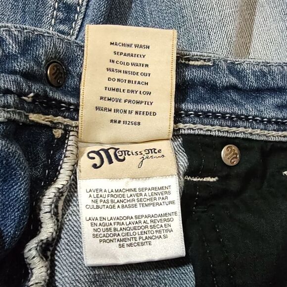 Miss Me Contrast Stitched Boyfriend Fit Bling Cropped Denim US 26 - Picture 10 of 12